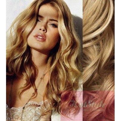 Clip In Wavy Human Hair Remy Natural Blonde 20 50cm